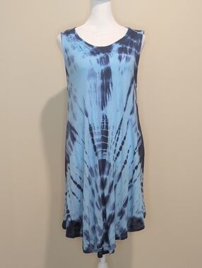 Pam's Collection Blue Tie-Dye Sleeveless Beachy Midi Dress